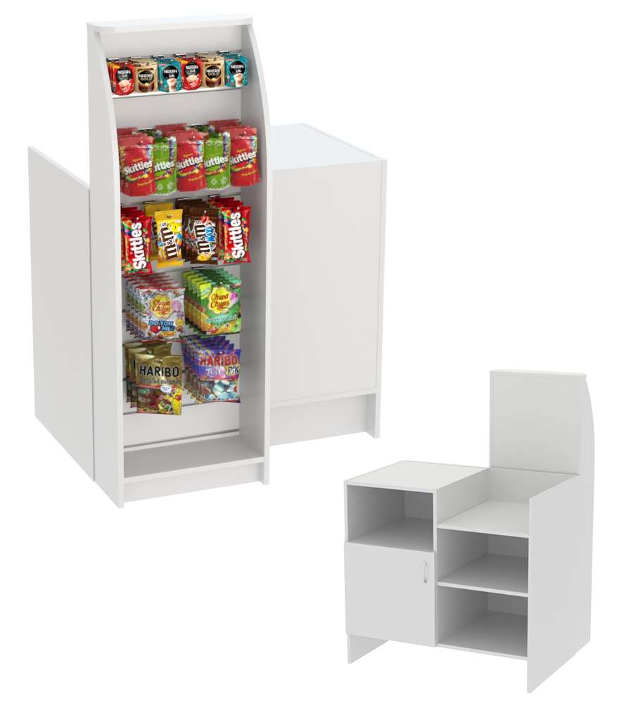 Торговый кассовый прилавок модульный под фасадную навеску товаров импульсных покупок Импульс №2-4-450 Серый