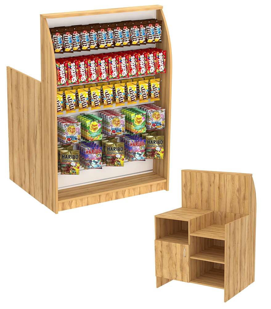 Торговый кассовый прилавок импульсных покупок высокий с широкой экономпанелью Импульс №2-4-900 Дуб Золотистый