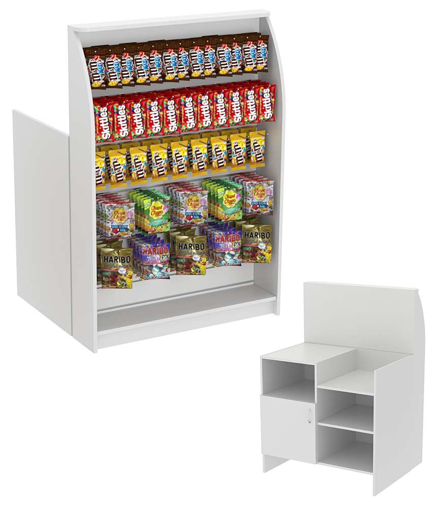 Торговый кассовый прилавок импульсных покупок высокий с широкой экономпанелью Импульс №2-4-900 Серый