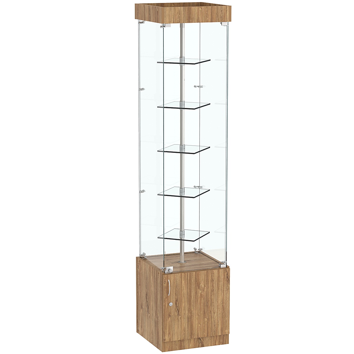 Стеклянная торговая витрина с пятью прозрачными полками Фрактал №2-1 Дуб канзас коричневый Н1113 ST10
