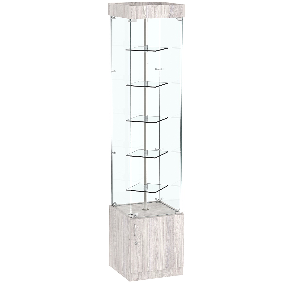 Стеклянная торговая витрина с пятью прозрачными полками Фрактал №2-1 Ясень Анкор светлый - U31104
