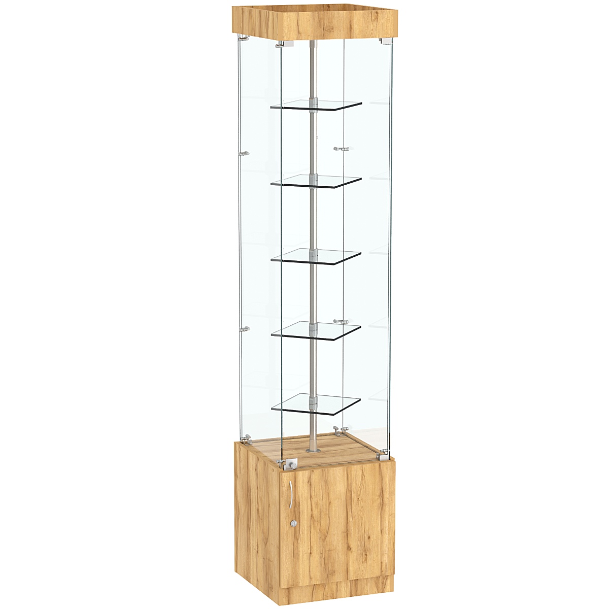 Стеклянная торговая витрина с пятью прозрачными полками Фрактал №2-1 Дуб Золотистый
