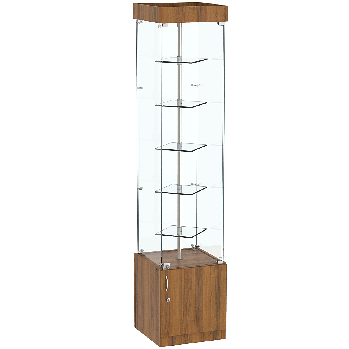 Стеклянная торговая витрина с пятью прозрачными полками Фрактал №2-1 Орех
