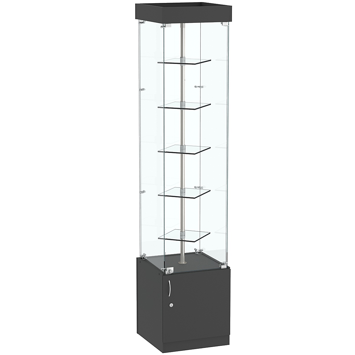Стеклянная торговая витрина с пятью прозрачными полками Фрактал №2-1 Черный