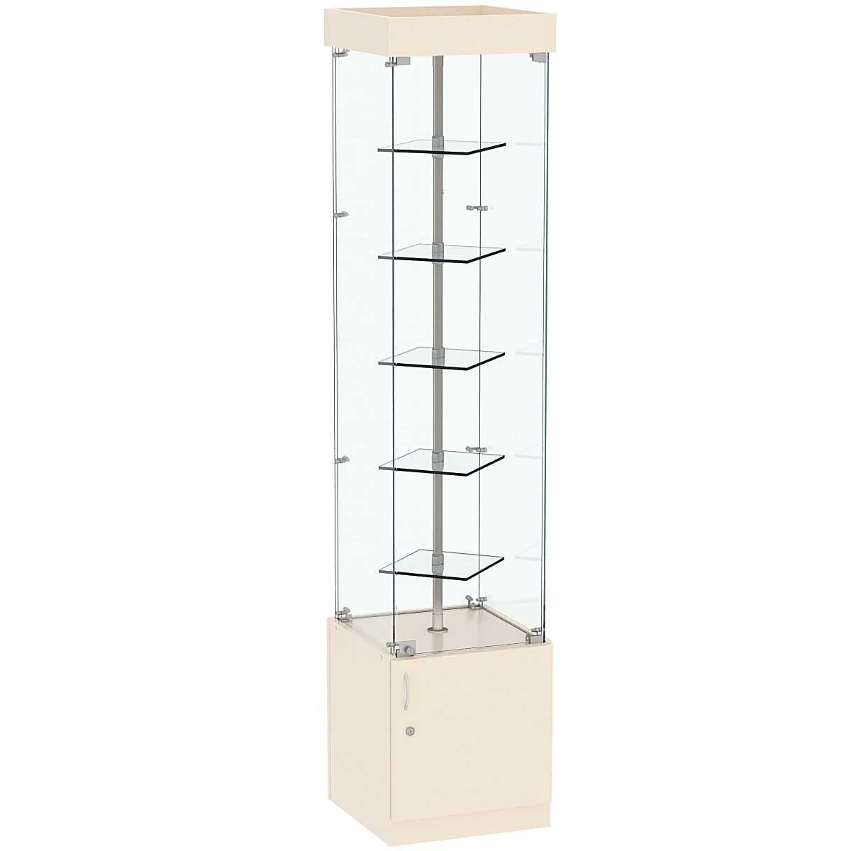 Стеклянная торговая витрина с пятью прозрачными полками Фрактал №2-1 Крем Вайс
