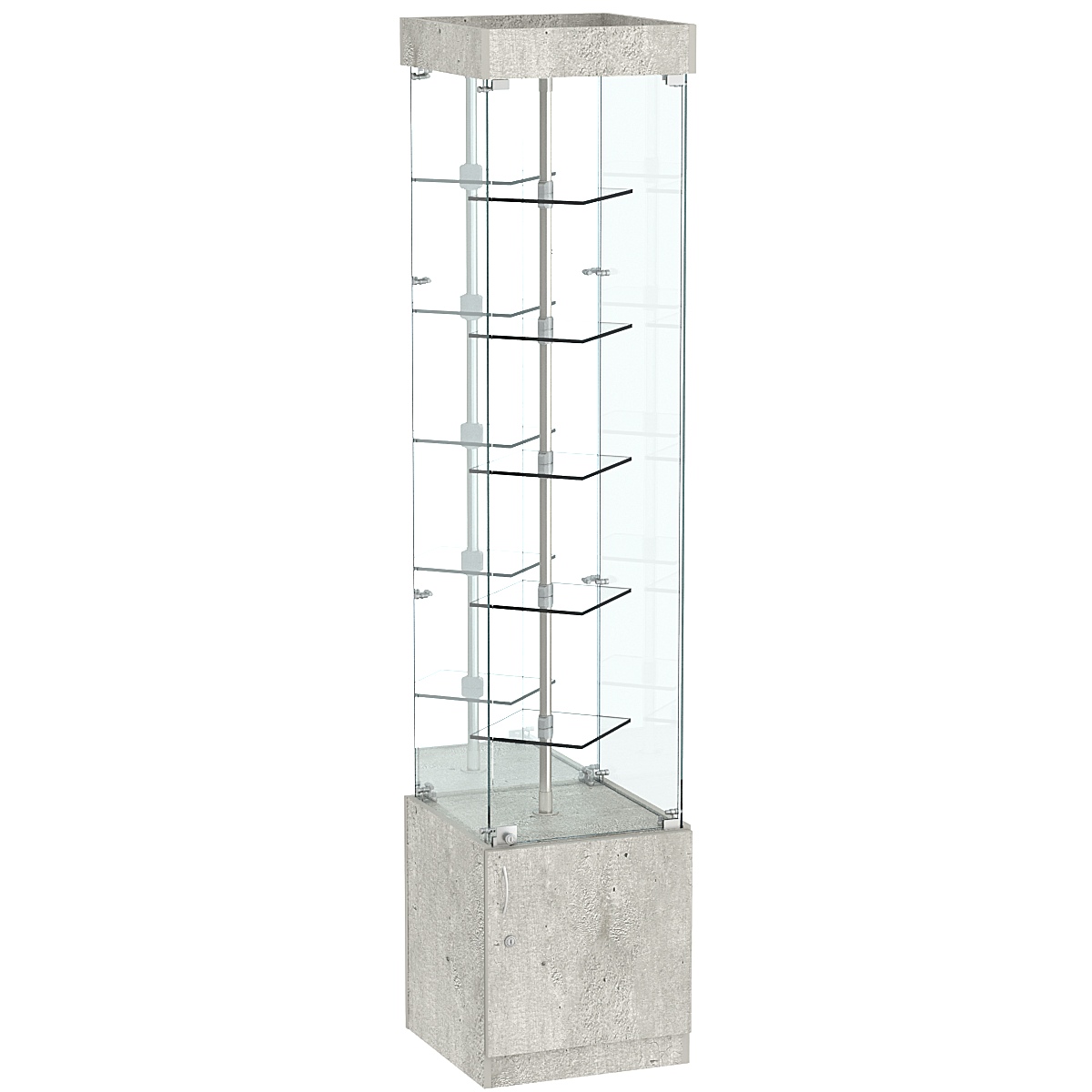 Стеклянная торговая витрина малая с зеркальной стенкой и двойными полками из прозрачного стекла Фрактал №4-1 Метрополитан Грей