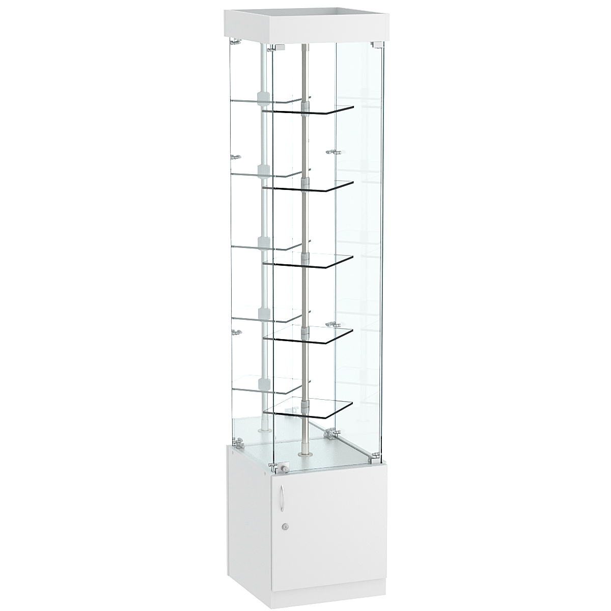 Стеклянная торговая витрина малая с зеркальной стенкой и двойными полками из прозрачного стекла Фрактал №4-1 Серый