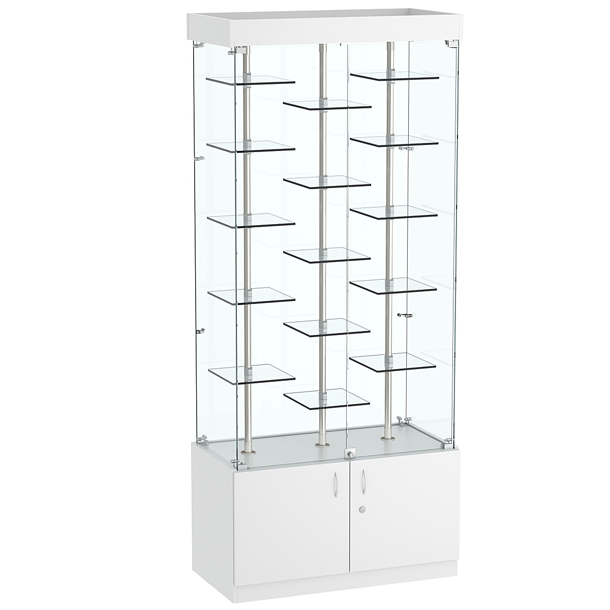 Стеклянная торговая витрина с двойными регулируемыми по высоте полочками Фрактал №1-2 Серый