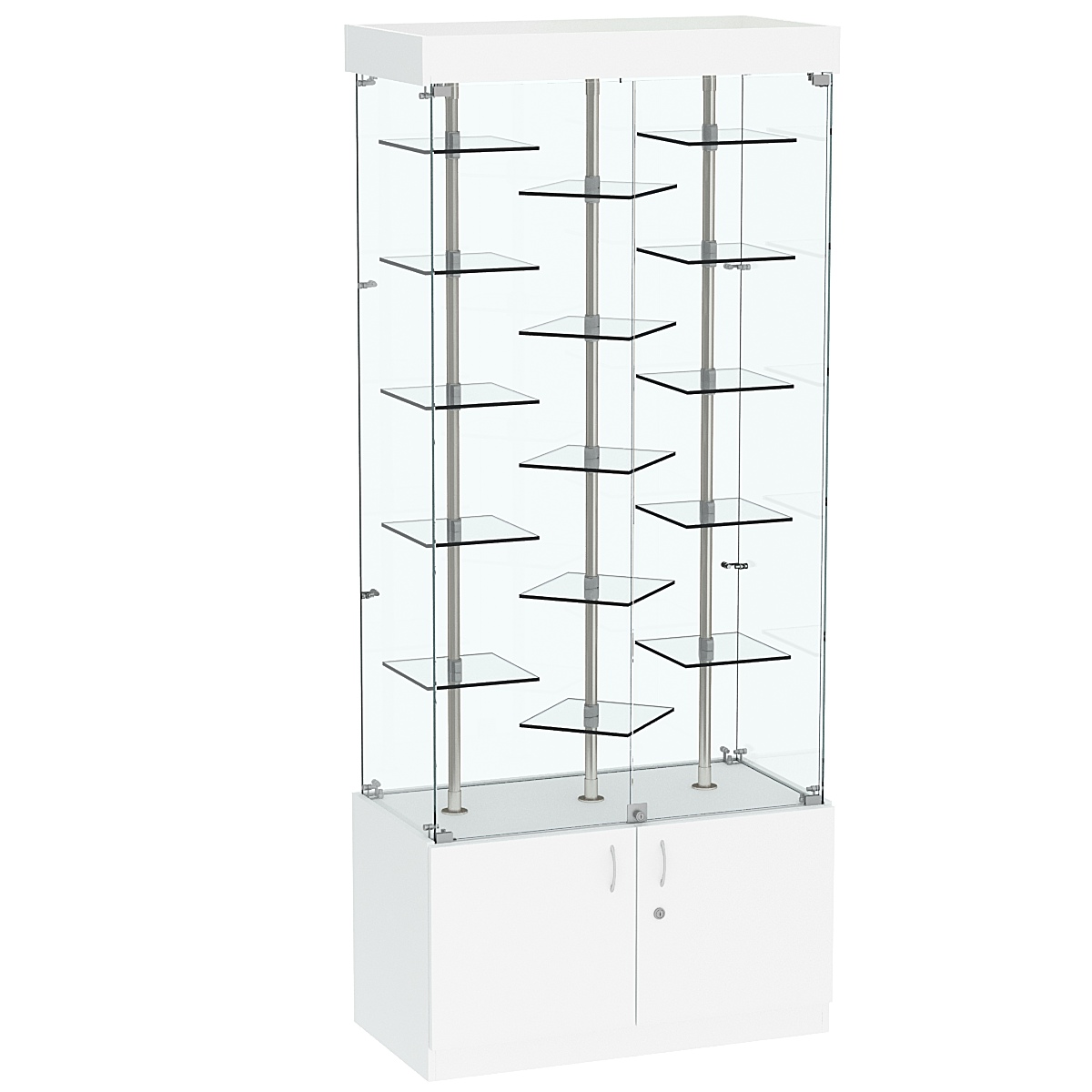 Стеклянная торговая витрина с прозрачными стенками и миниатюрными демонстраци- онными полочками Фрактал №1-3 Белый