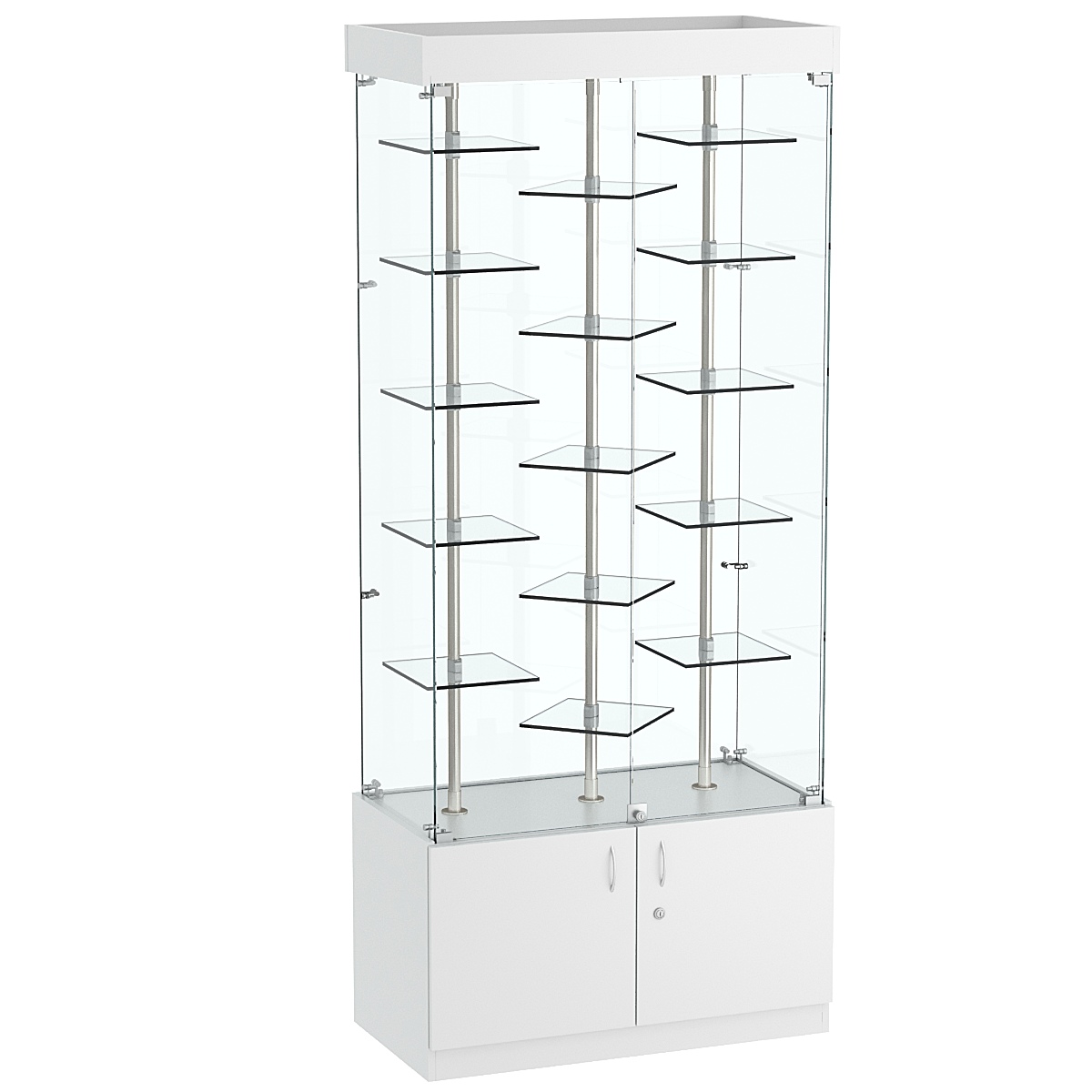 Стеклянная торговая витрина с прозрачными стенками и миниатюрными демонстраци- онными полочками Фрактал №1-3 Серый