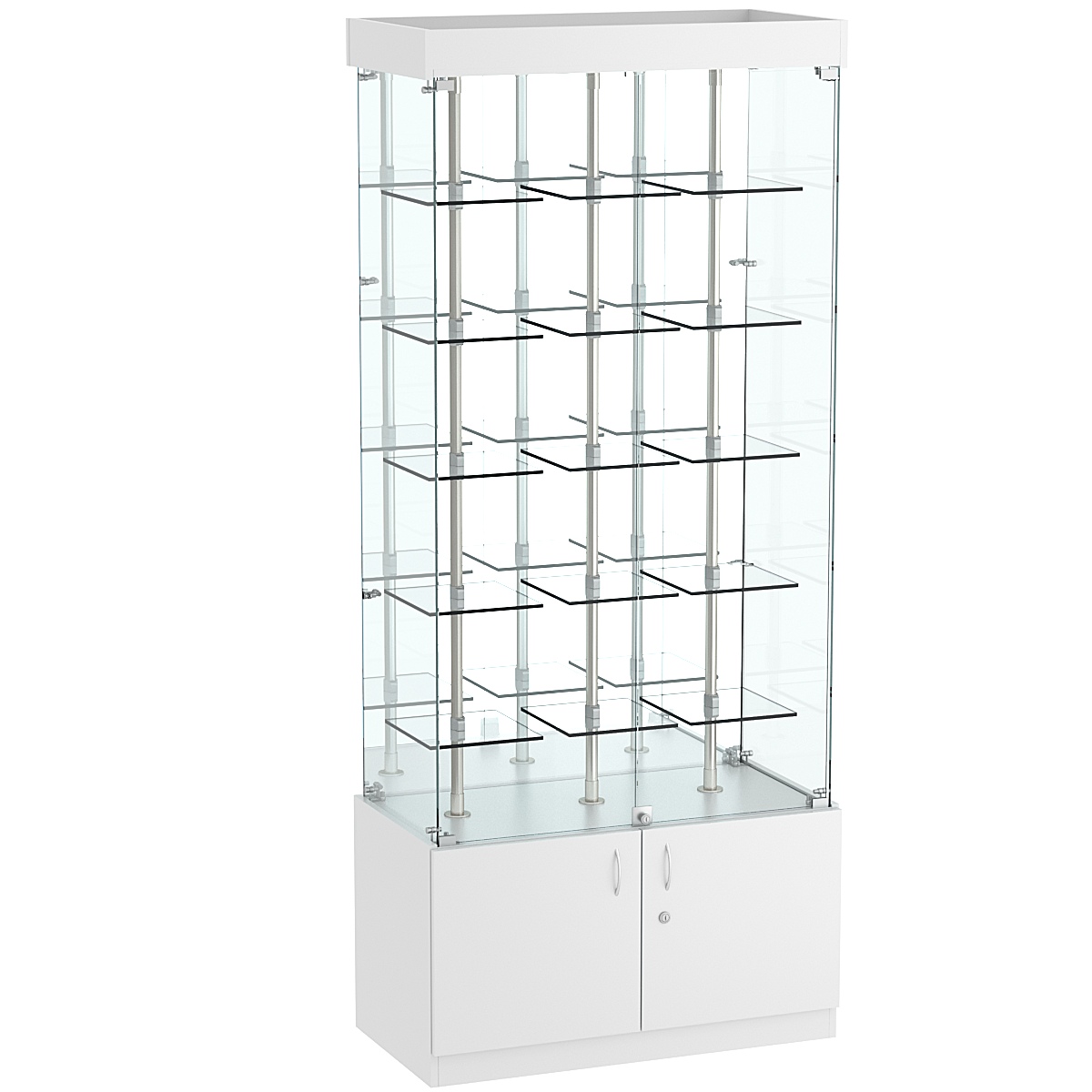 Стеклянная торговая витрина зеркальная с маленькими прозрачными полками Фрактал №3-1 Серый