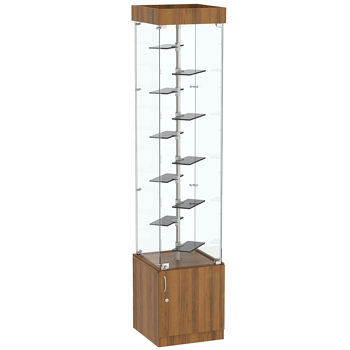 Стеклянная торговая витрина с пятью сдвоенными полками из тонированного стекла Dark №2-1 Орех