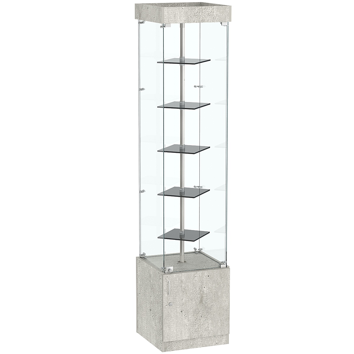 Квадратная стеклянная торговая витрина с маленькими тонированными полками Dark №2-2 Метрополитан Грей