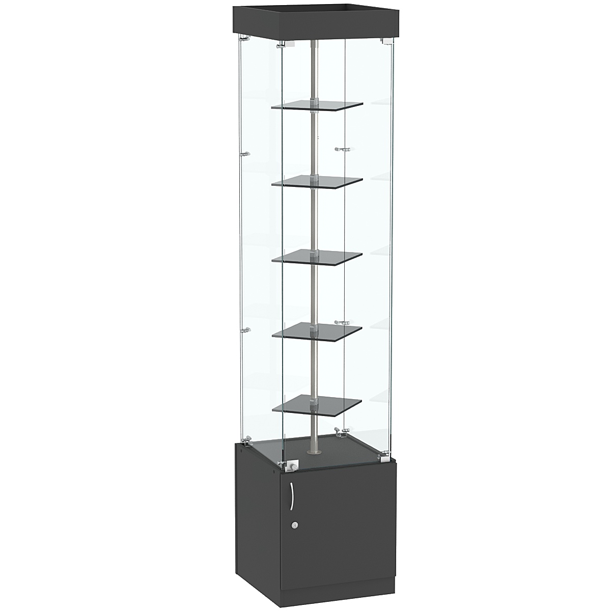 Квадратная стеклянная торговая витрина с маленькими тонированными полками Dark №2-2 Черный