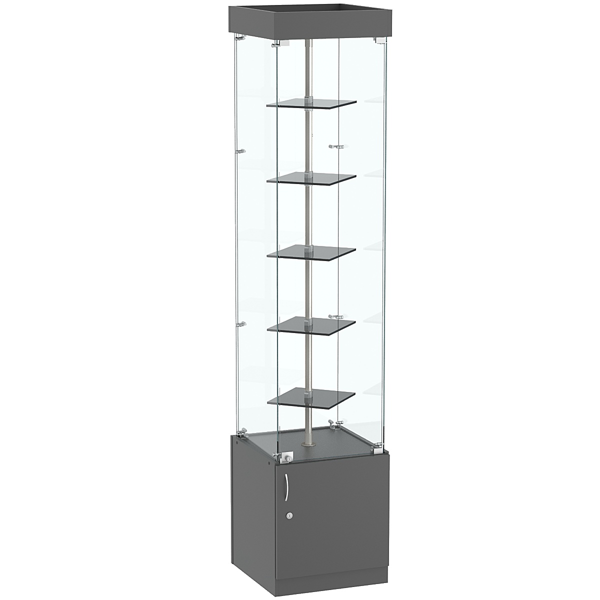 Квадратная стеклянная торговая витрина с маленькими тонированными полками Dark №2-2 Темно-Серый