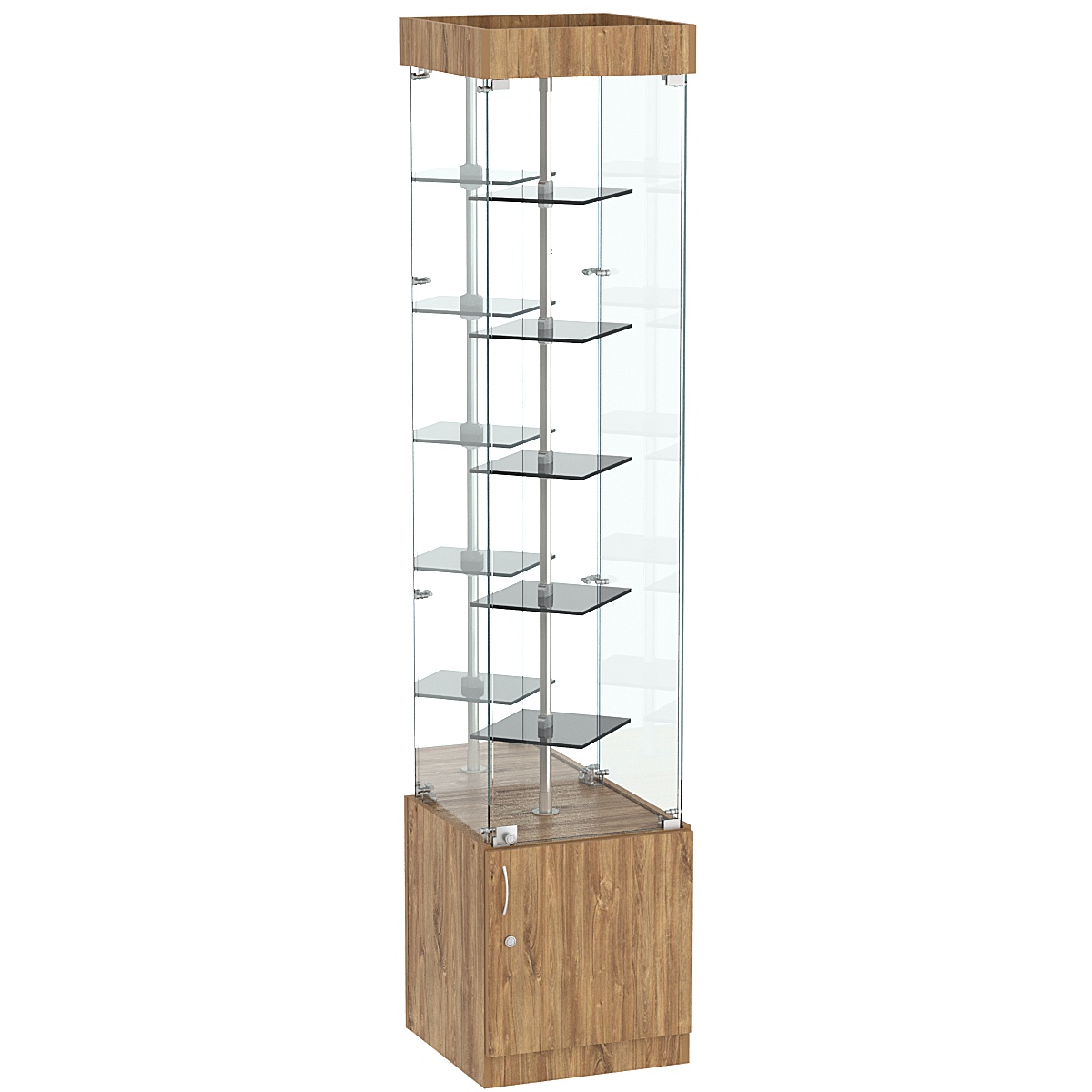 Стеклянная торговая витрина зеркальная с маленькими тонированными полками Dark №4-1 Дуб канзас коричневый Н1113 ST10