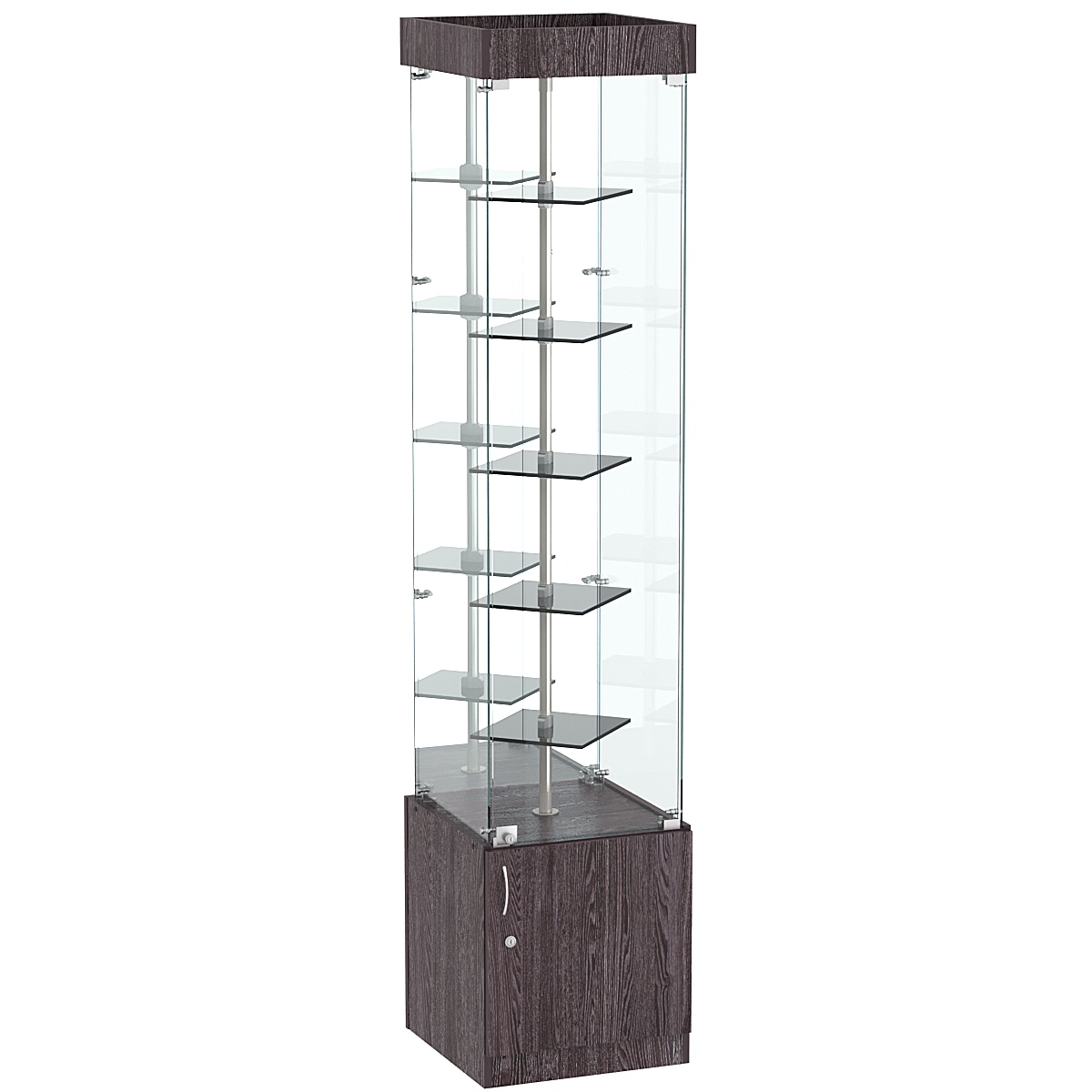 Стеклянная торговая витрина зеркальная с маленькими тонированными полками Dark №4-1 Ясень Анкор темный - U31105