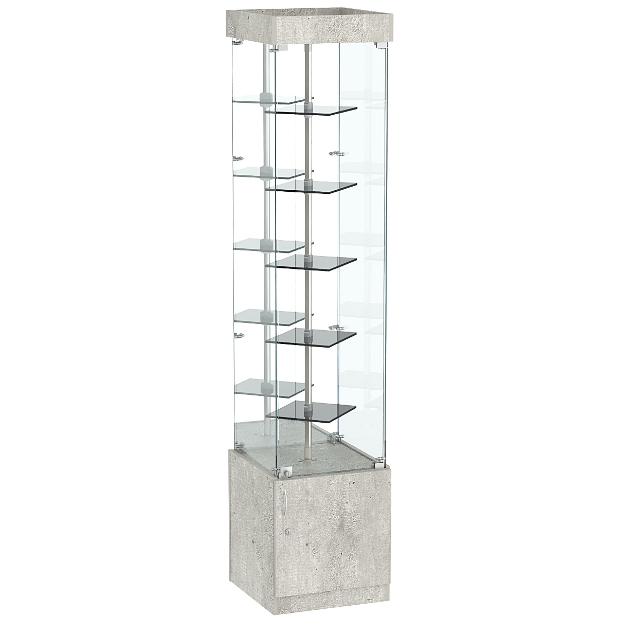 Стеклянная торговая витрина зеркальная с маленькими тонированными полками Dark №4-1 Метрополитан Грей