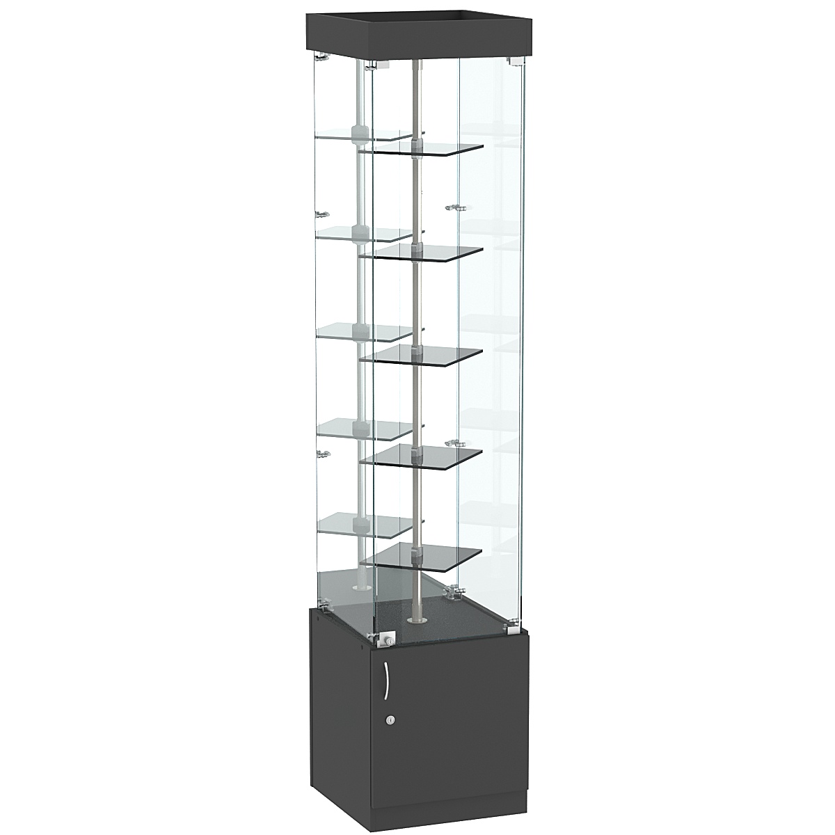 Стеклянная торговая витрина зеркальная с маленькими тонированными полками Dark №4-1 Черный