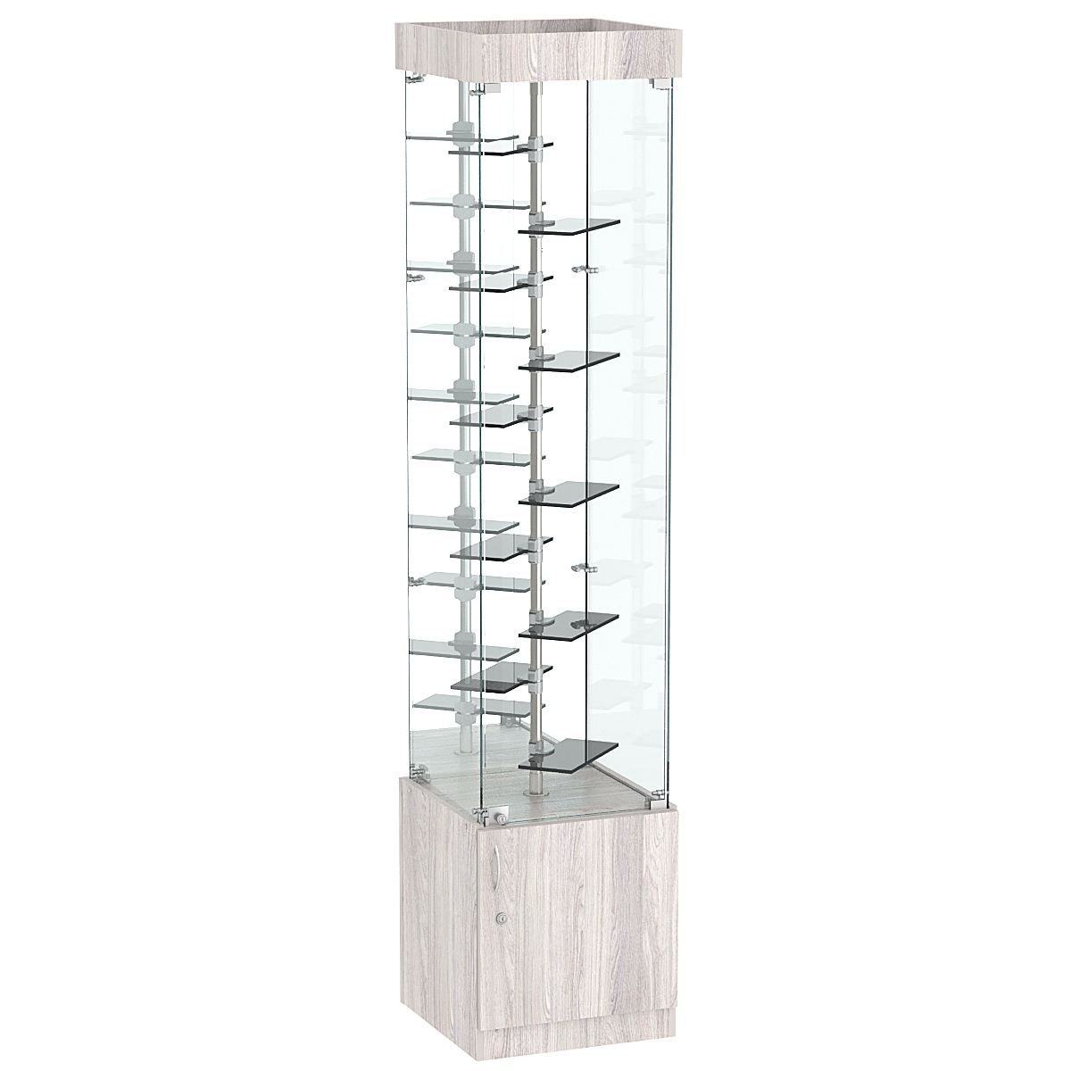 Стеклянная торговая витрина с миниатюрными тонированными полками Dark №4-2 Ясень Анкор светлый - U31104