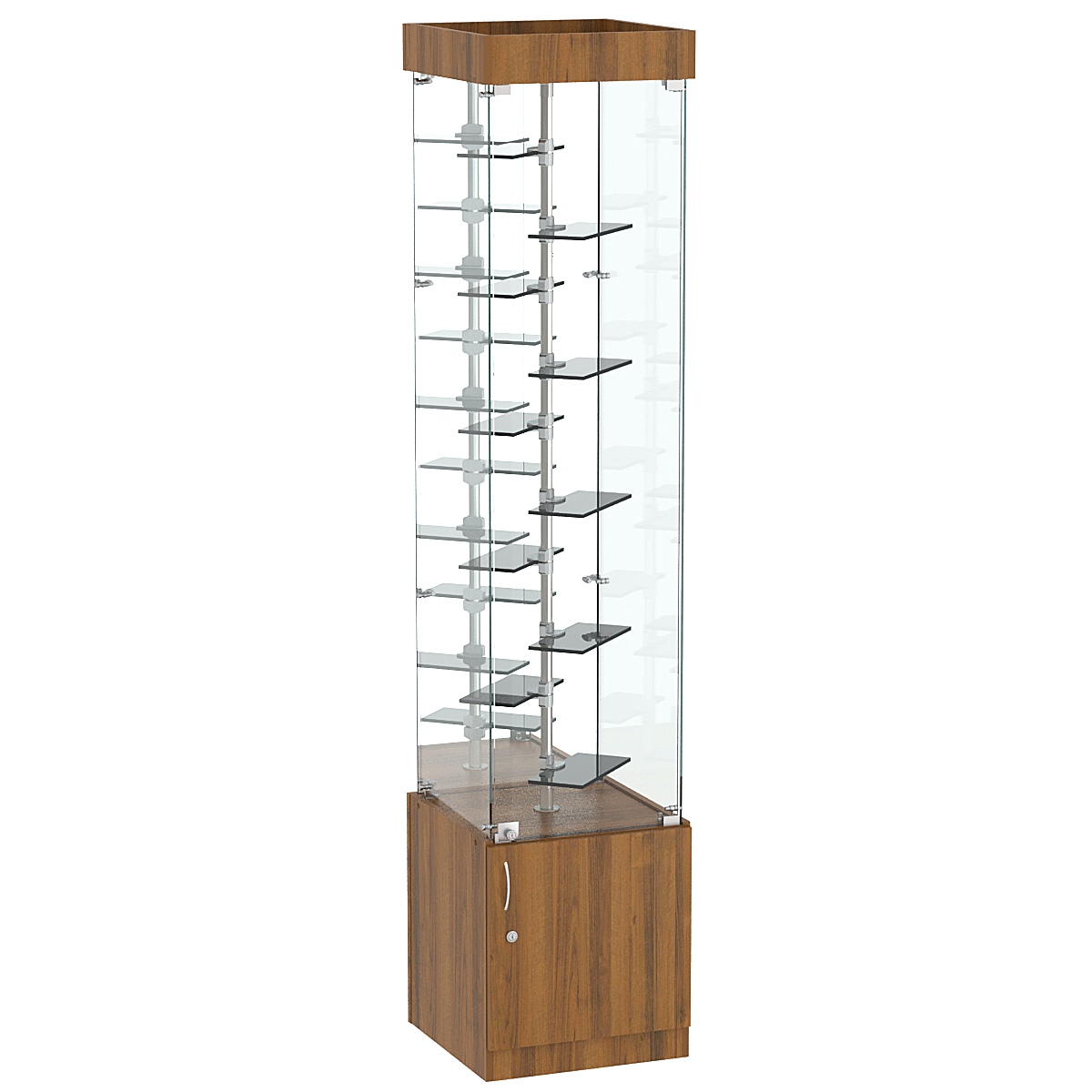 Стеклянная торговая витрина с миниатюрными тонированными полками Dark №4-2 Орех