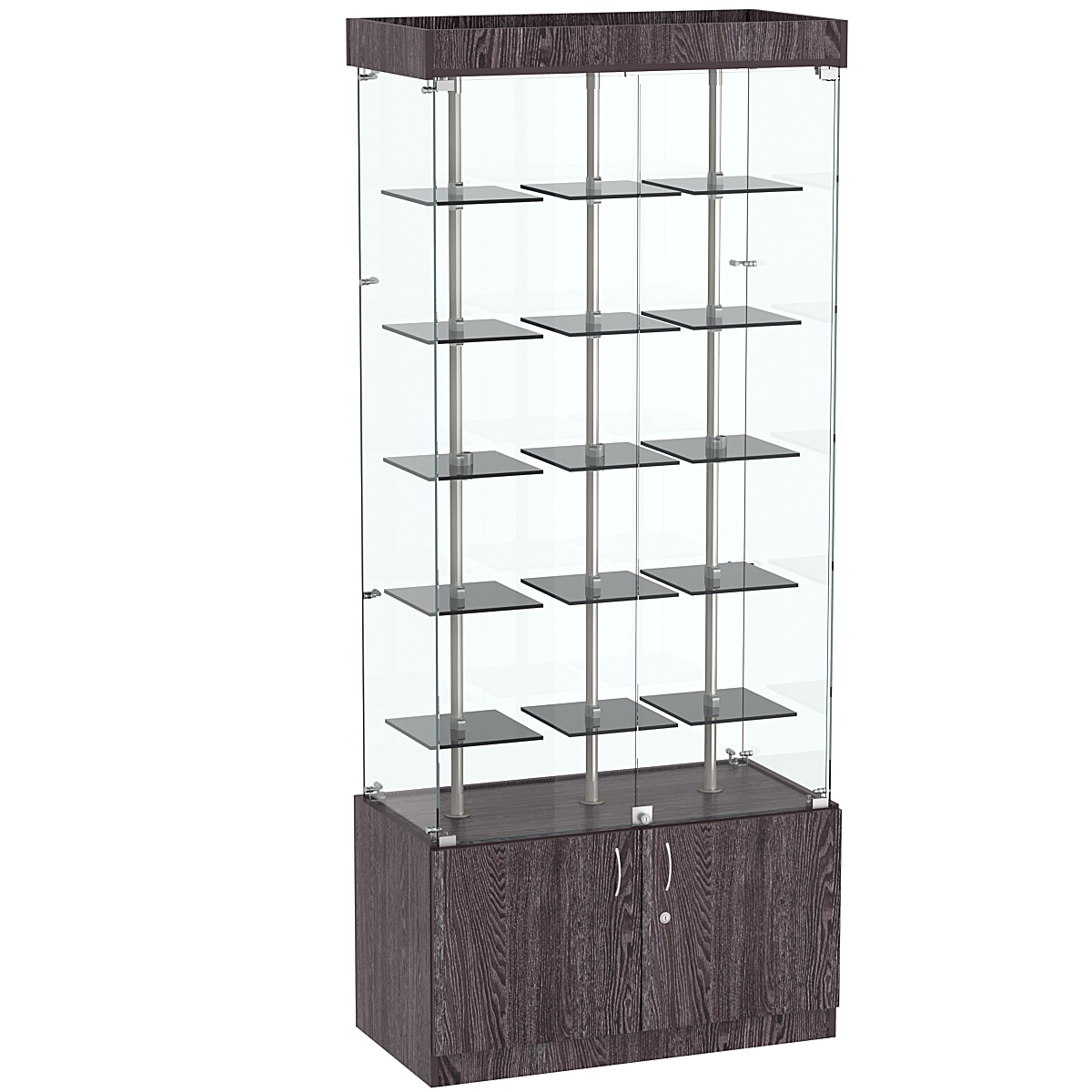 Стеклянная торговая витрина прямоугольная с маленькими тонированными полками Dark №1-1 Ясень Анкор темный - U31105