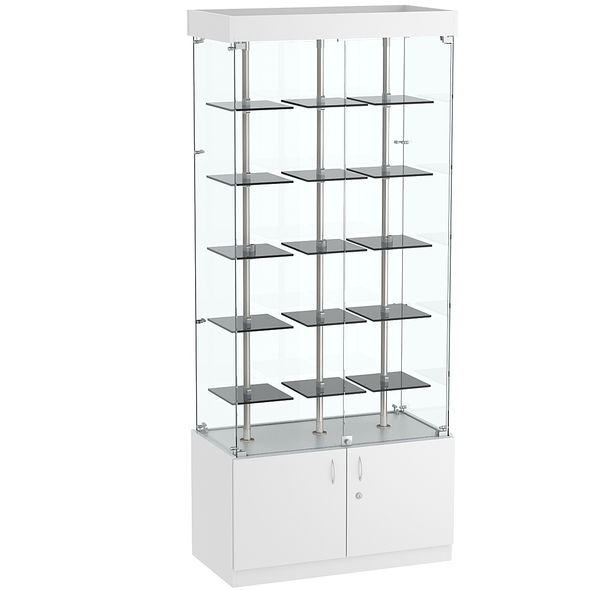 Стеклянная торговая витрина прямоугольная с маленькими тонированными полками Dark №1-1 Серый