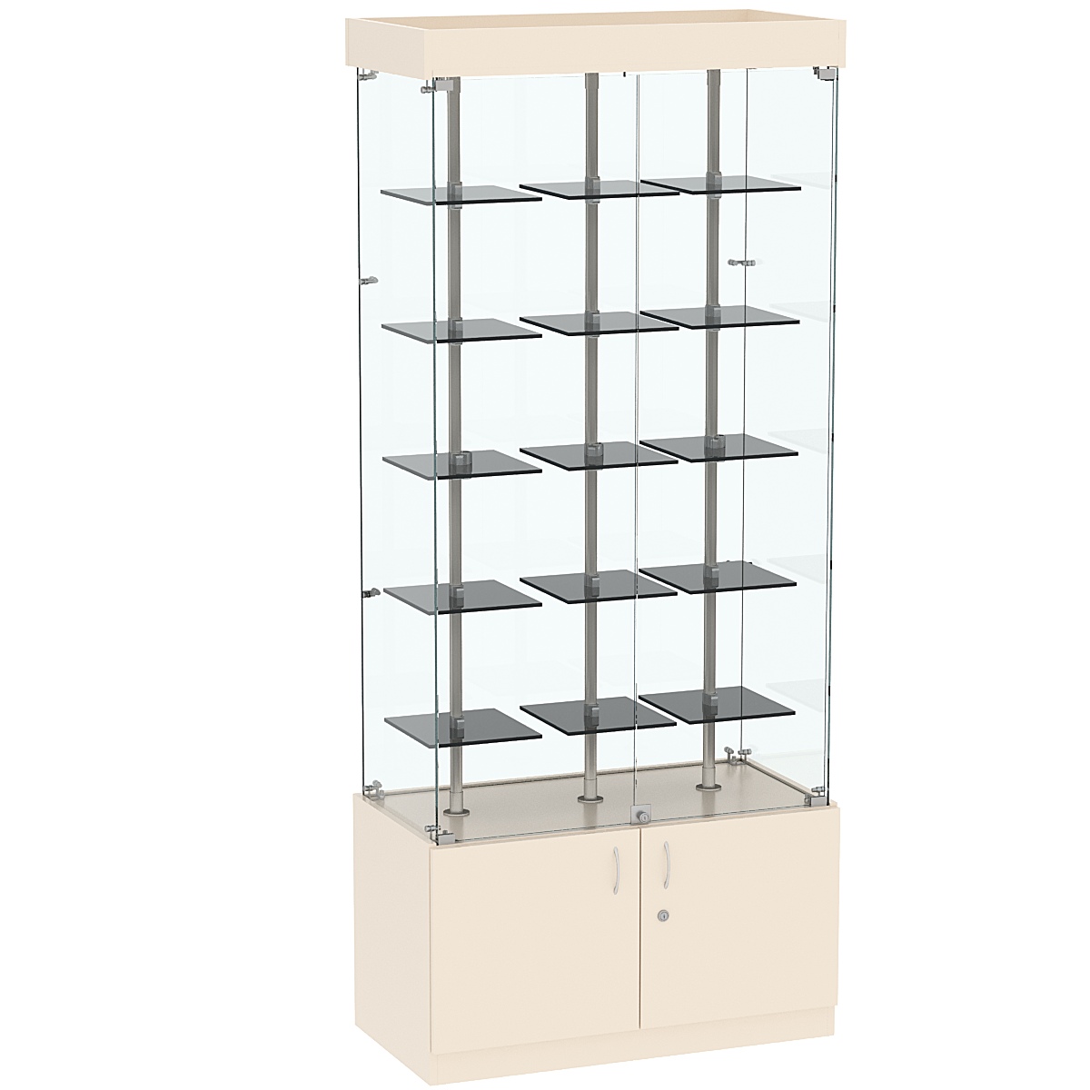 Стеклянная торговая витрина прямоугольная с маленькими тонированными полками Dark №1-1 Крем Вайс