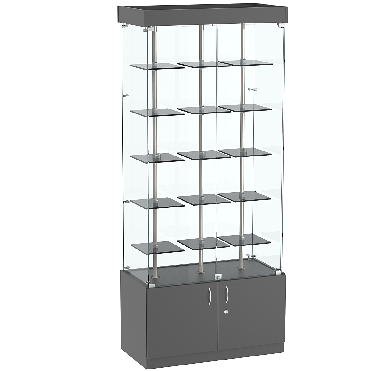 Стеклянная торговая витрина прямоугольная с маленькими тонированными полками Dark №1-1 Темно-Серый