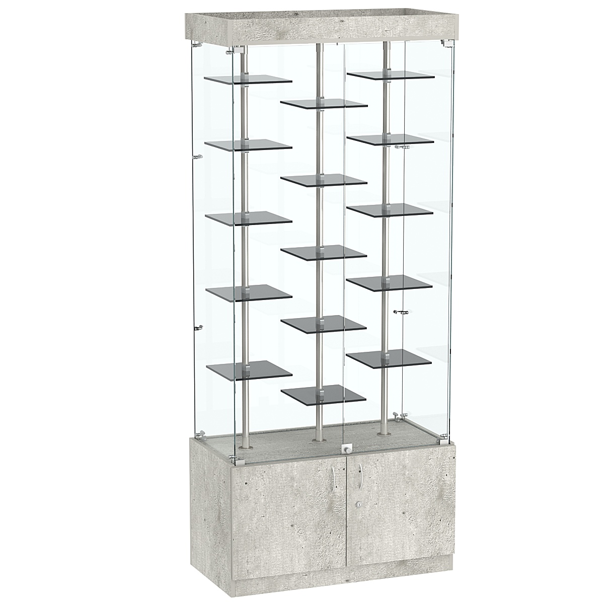 Стеклянная торговая витрина с подсветкой и маленькими тонированными полками Dark №1-2 Метрополитан Грей