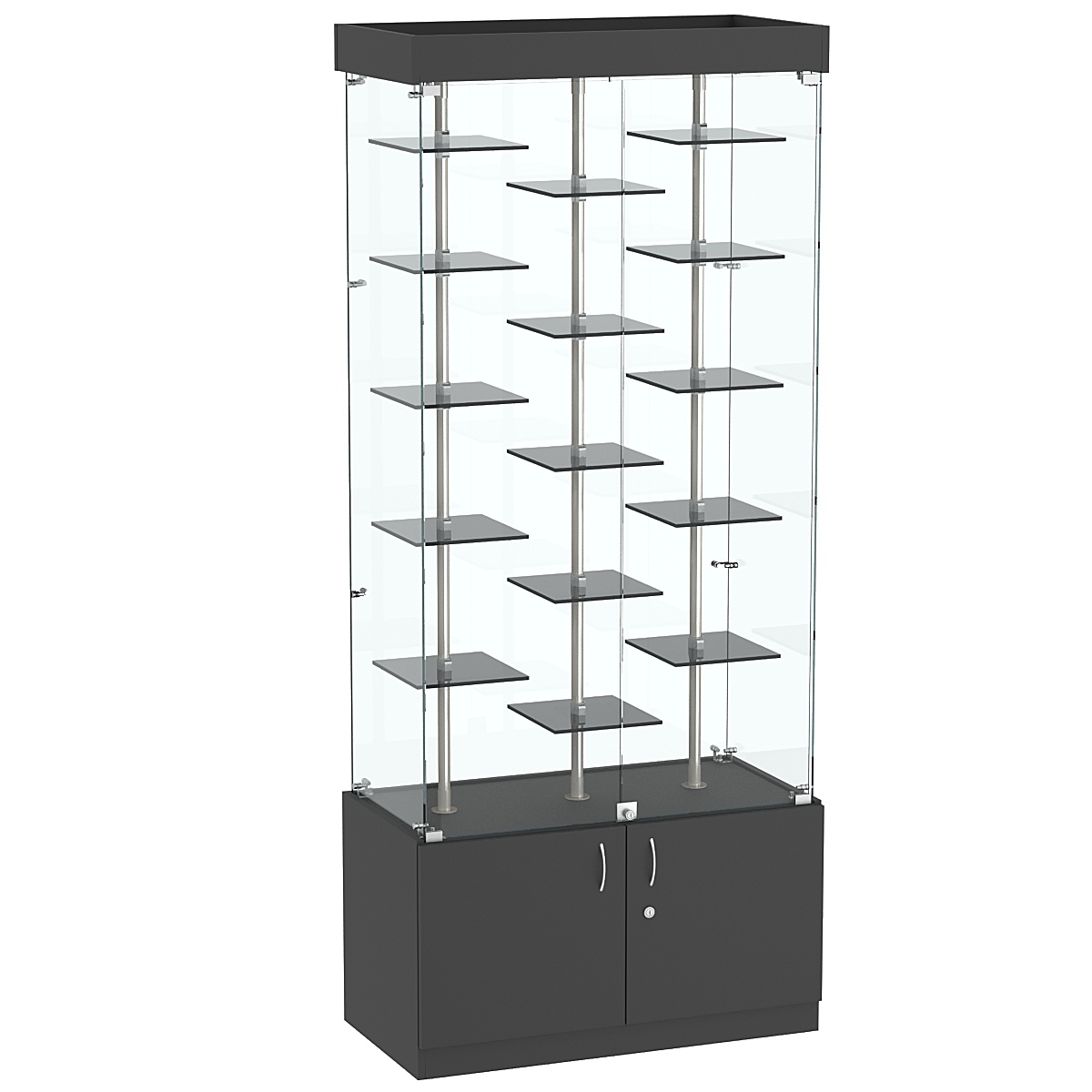 Стеклянная торговая витрина с подсветкой и маленькими тонированными полками Dark №1-2 Черный