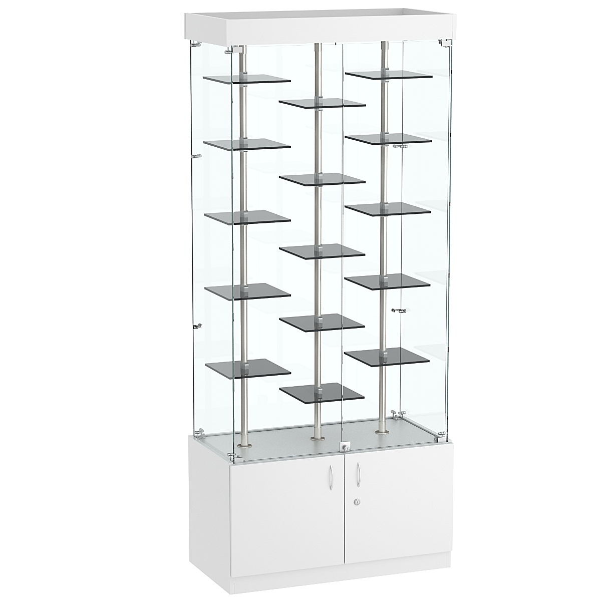 Стеклянная торговая витрина с подсветкой и маленькими тонированными полками Dark №1-2 Серый