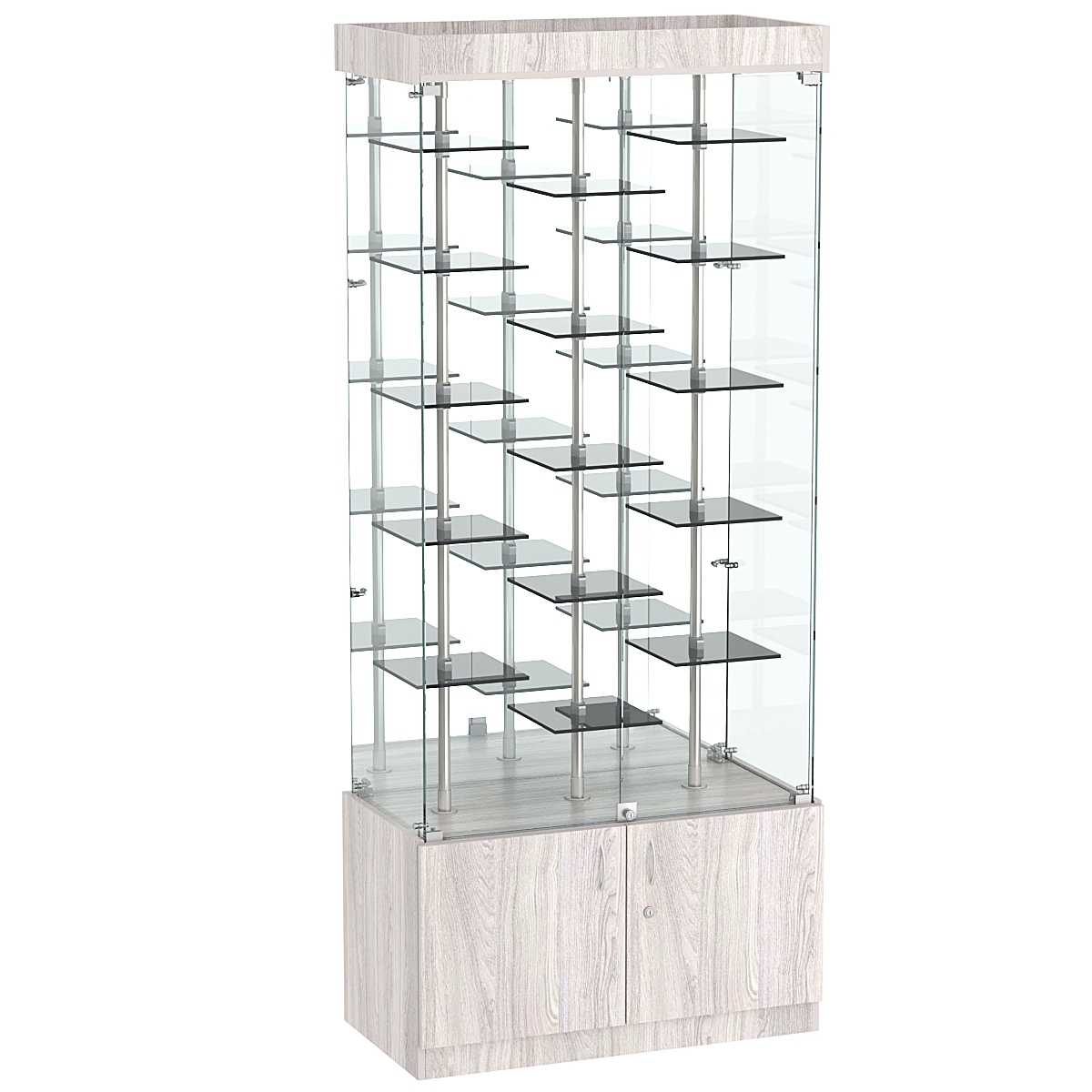 Стеклянная торговая витрина с пятнадцатью двойными полочками из тонированного стекла Dark №3-2 Ясень Анкор светлый - U31104