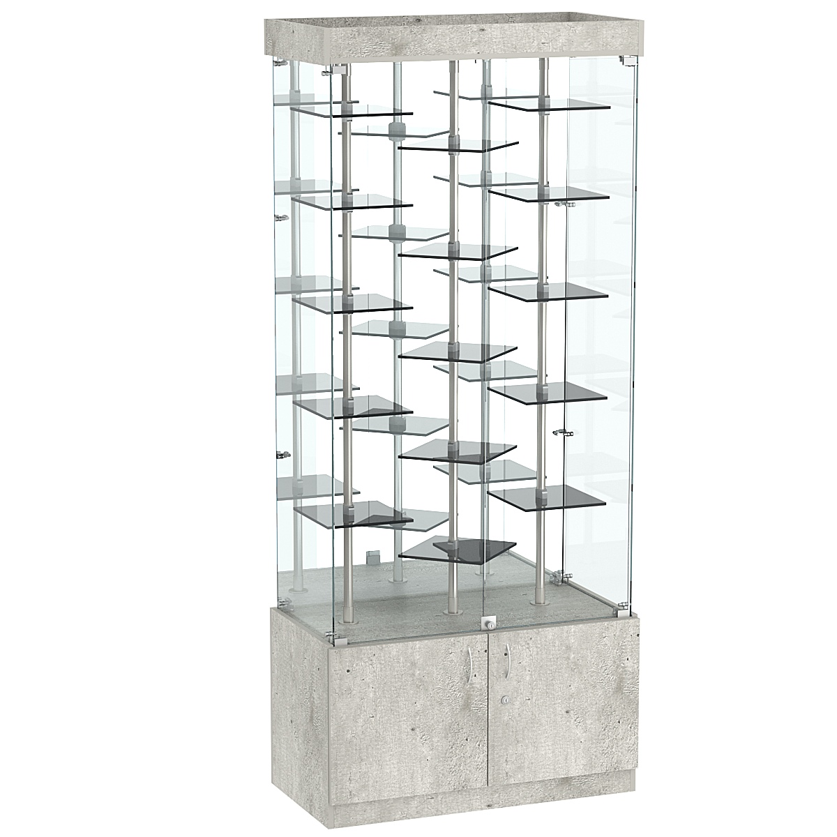 Стеклянная торговая витрина с маленькими ярусными полками из тонированного стекла Dark №3-3 Метрополитан Грей