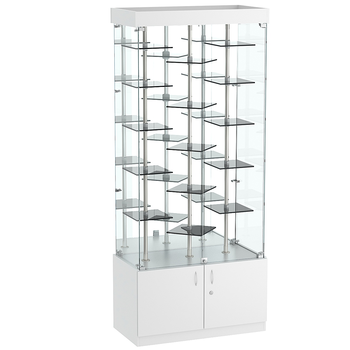 Стеклянная торговая витрина с маленькими ярусными полками из тонированного стекла Dark №3-3 Серый