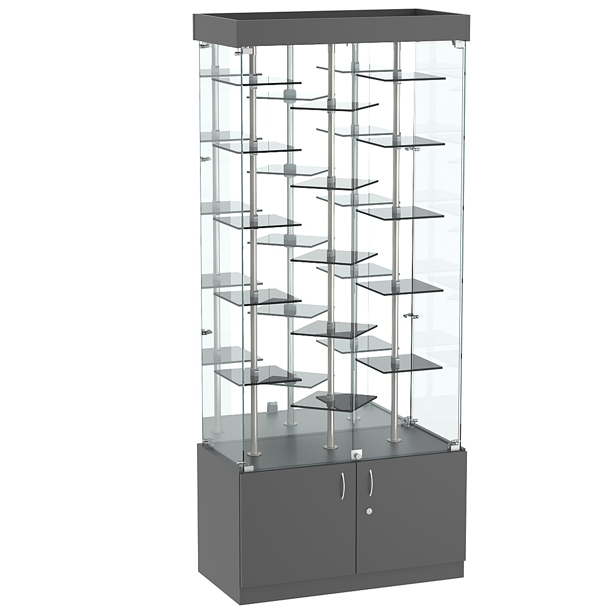 Стеклянная торговая витрина с маленькими ярусными полками из тонированного стекла Dark №3-3 Темно-Серый
