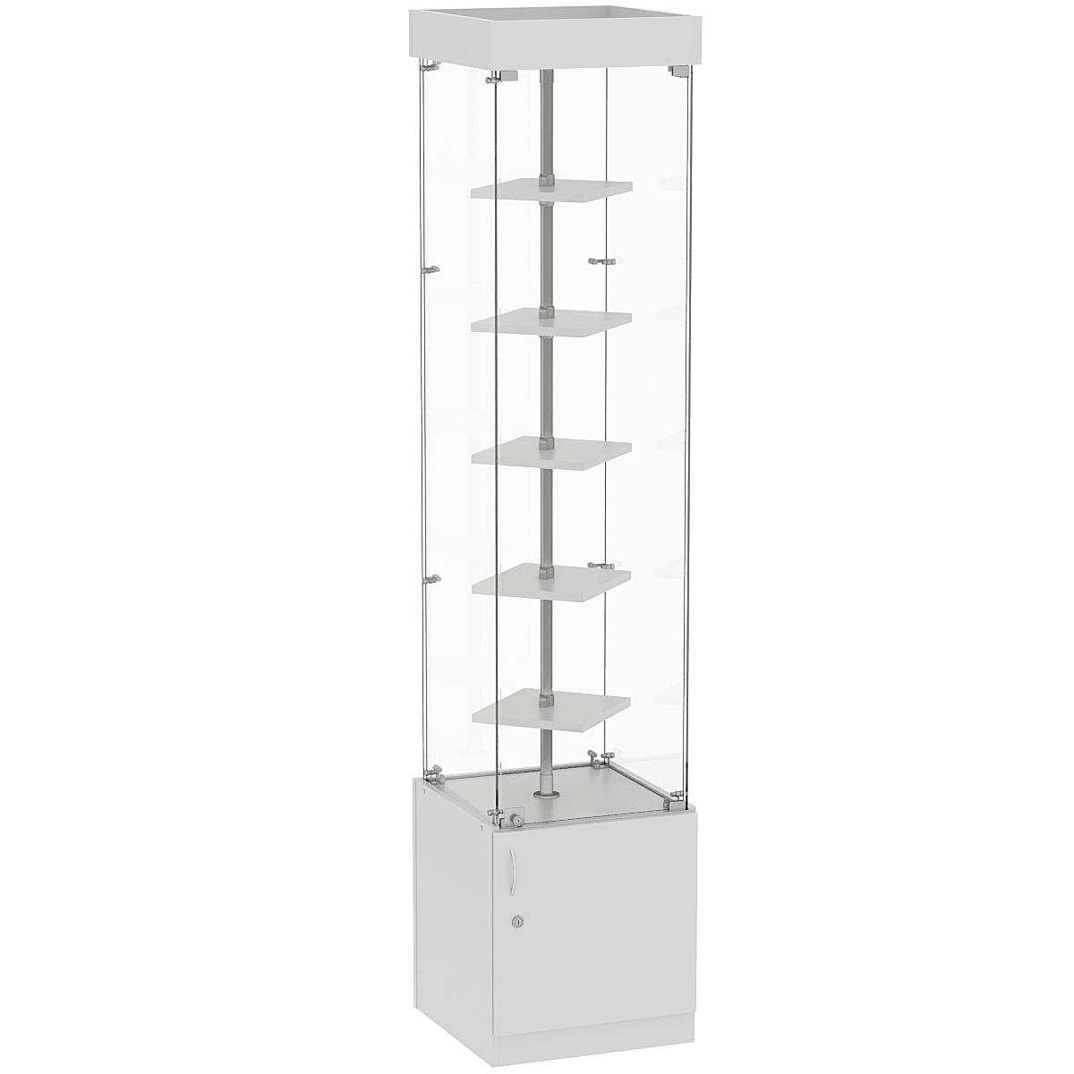 Стеклянная торговая витрина квадратная с маленькими полками ДСП серии Протон №2-1 Серый