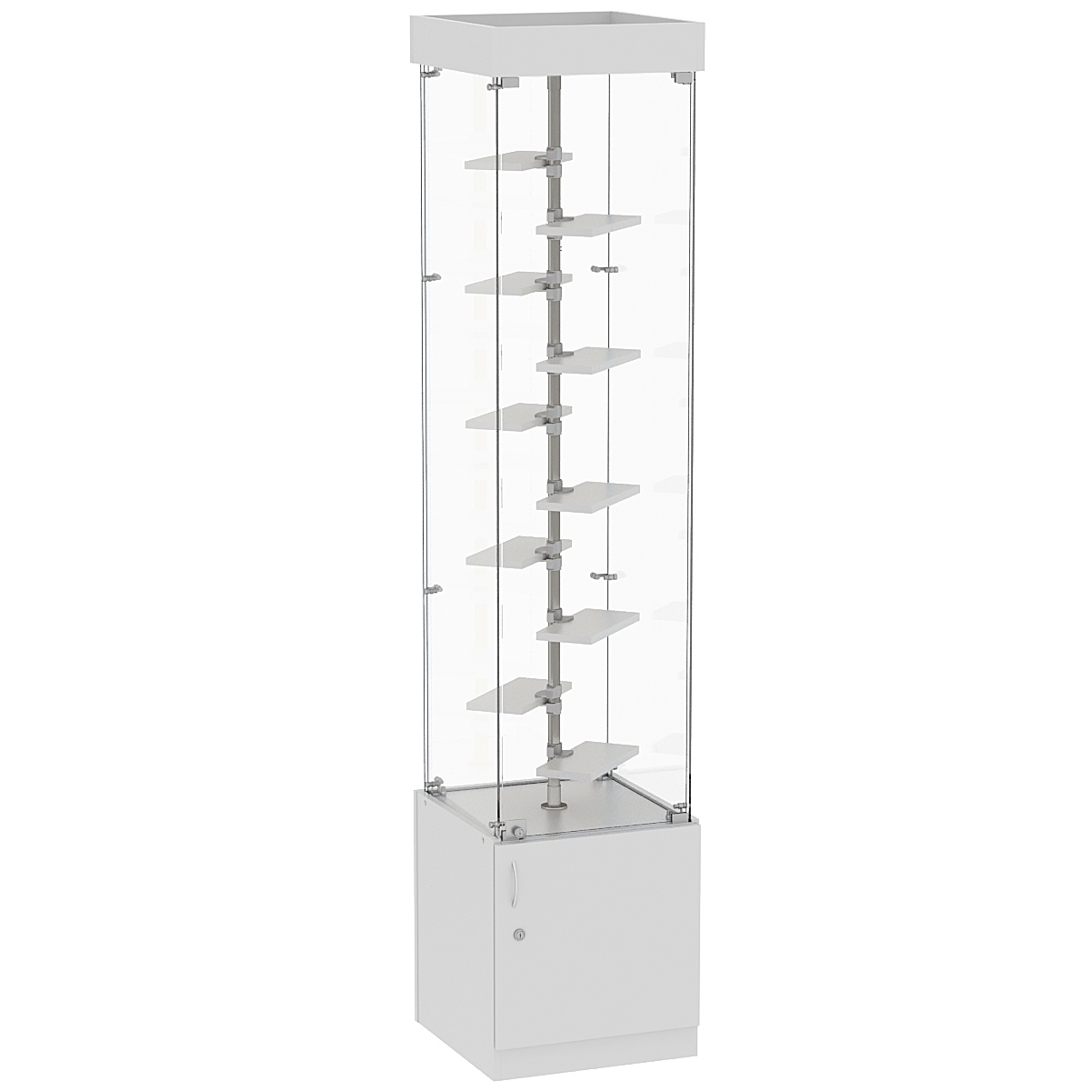 Стеклянная торговая витрина с прозрачными стенками и маленькими полками ДСП серии Протон №2-2 Серый