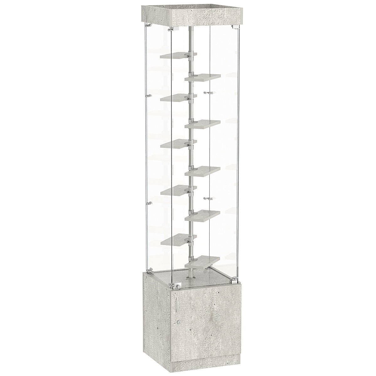 Стеклянная торговая витрина с прозрачными стенками и маленькими полками ДСП серии Протон №2-2 Метрополитан Грей