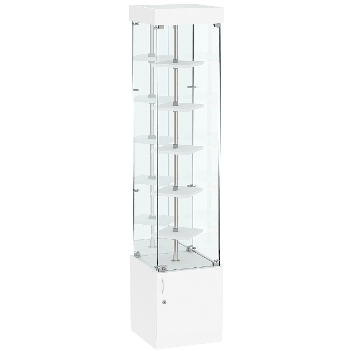 Стеклянная торговая витрина зеркальная с двойными полками ДСП серии Протон №4-1 Белый