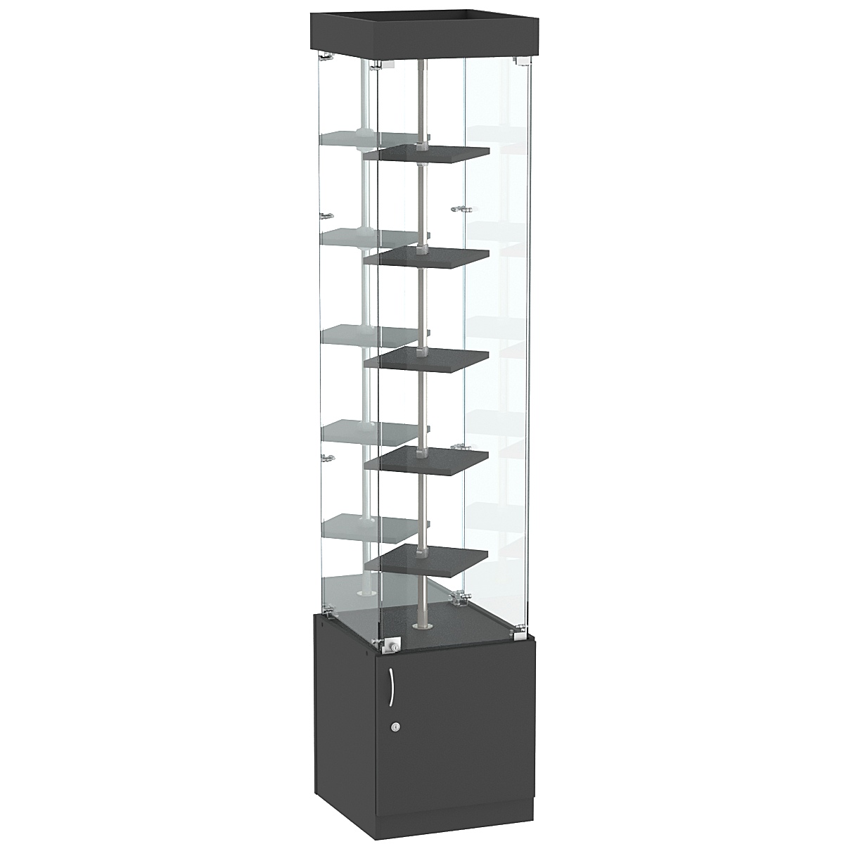 Стеклянная торговая витрина зеркальная с двойными полками ДСП серии Протон №4-1 Черный