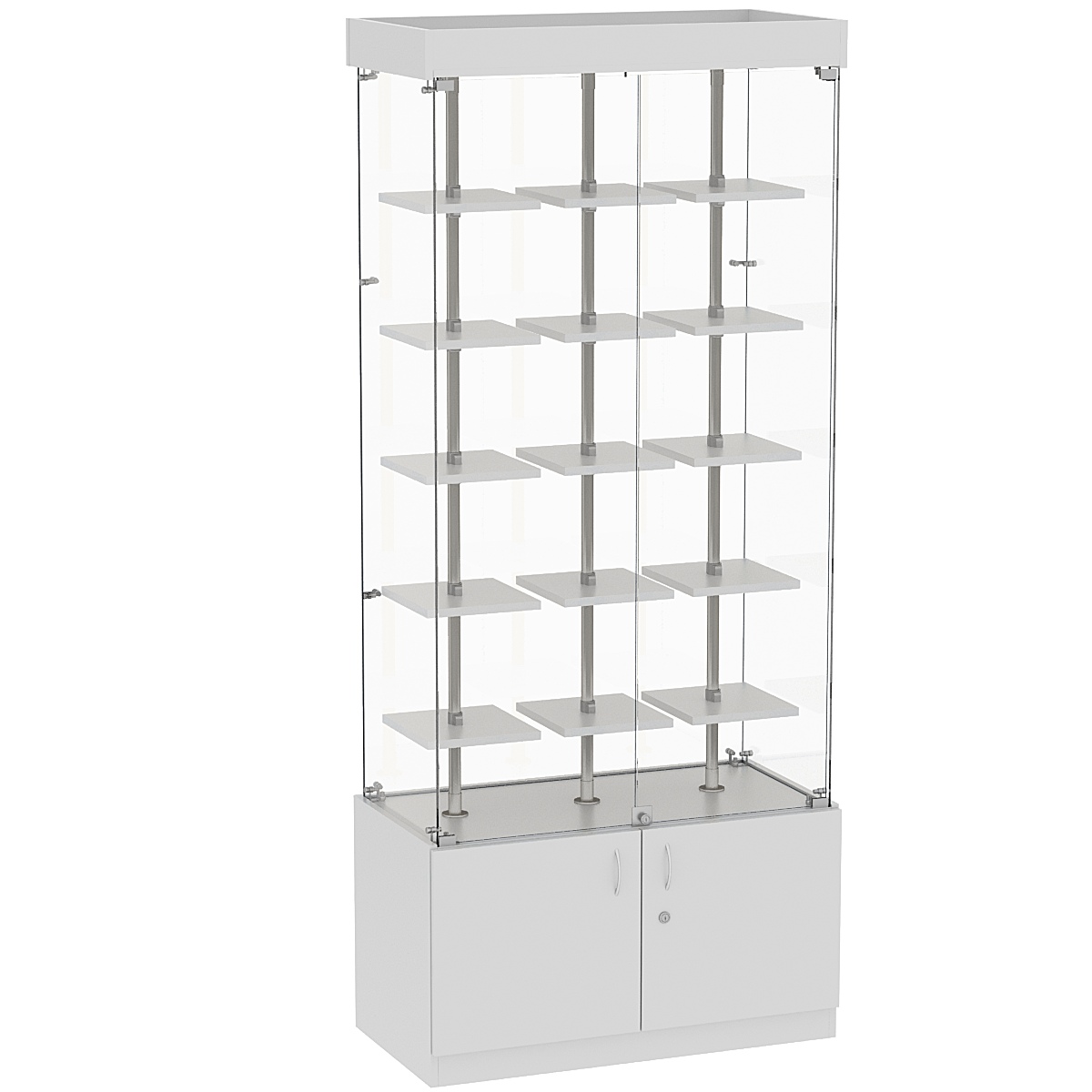 Стеклянная торговая витрина прямоугольная с маленькими полками ДСП серии Протон №1-1 Серый