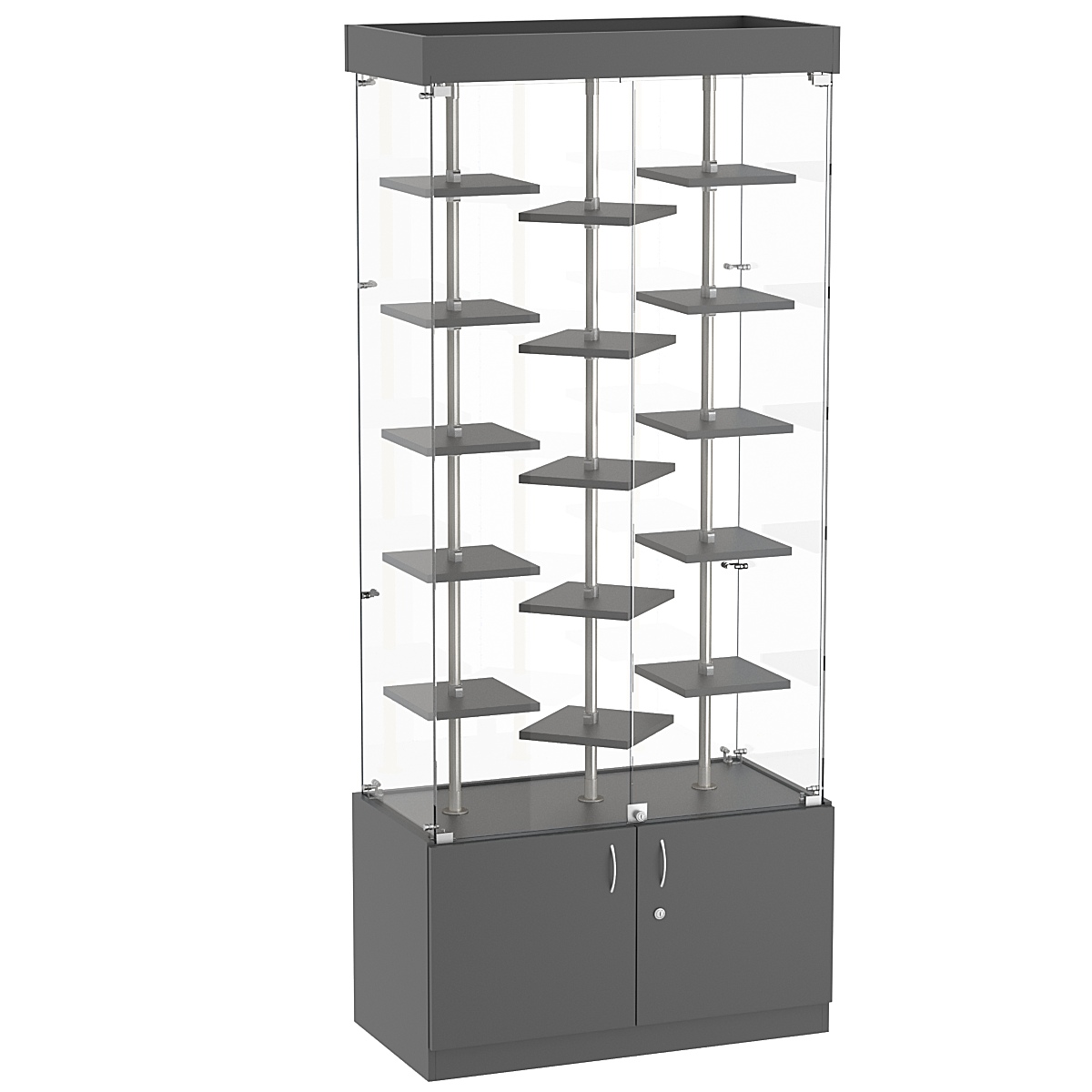 Стеклянная торговая витрина демонстра- ционная с маленькими полками ДСП серии Протон №1-3 Темно-Серый