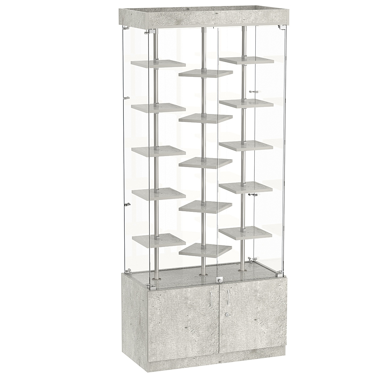 Стеклянная торговая витрина демонстра- ционная с маленькими полками ДСП серии Протон №1-3 Метрополитан Грей