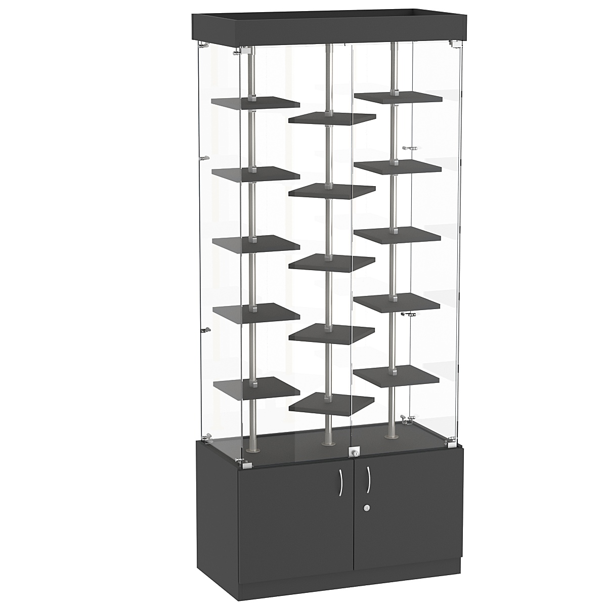 Стеклянная торговая витрина демонстра- ционная с маленькими полками ДСП серии Протон №1-3 Черный