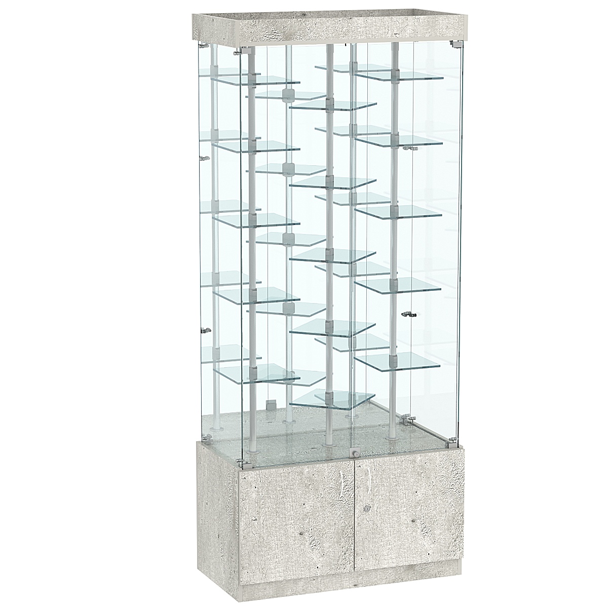 Стеклянная торговая витрина с маленькими зеркальными полками на хромированных держателях Квант №3-3 Метрополитан Грей