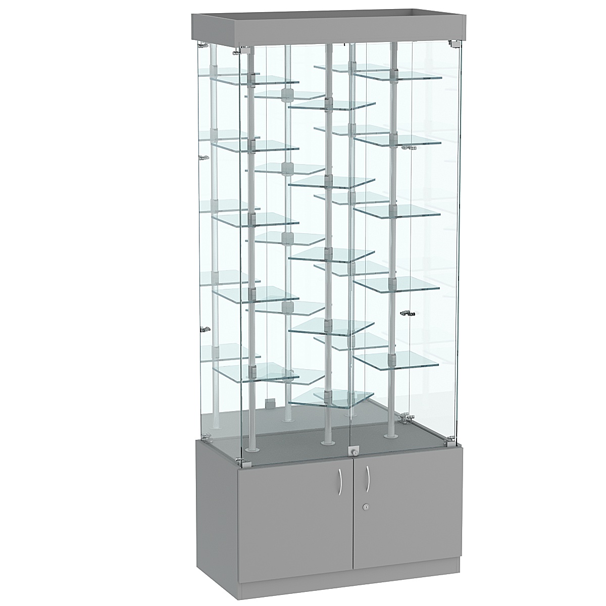 Стеклянная торговая витрина с маленькими зеркальными полками на хромированных держателях Квант №3-3 Темно-Серый