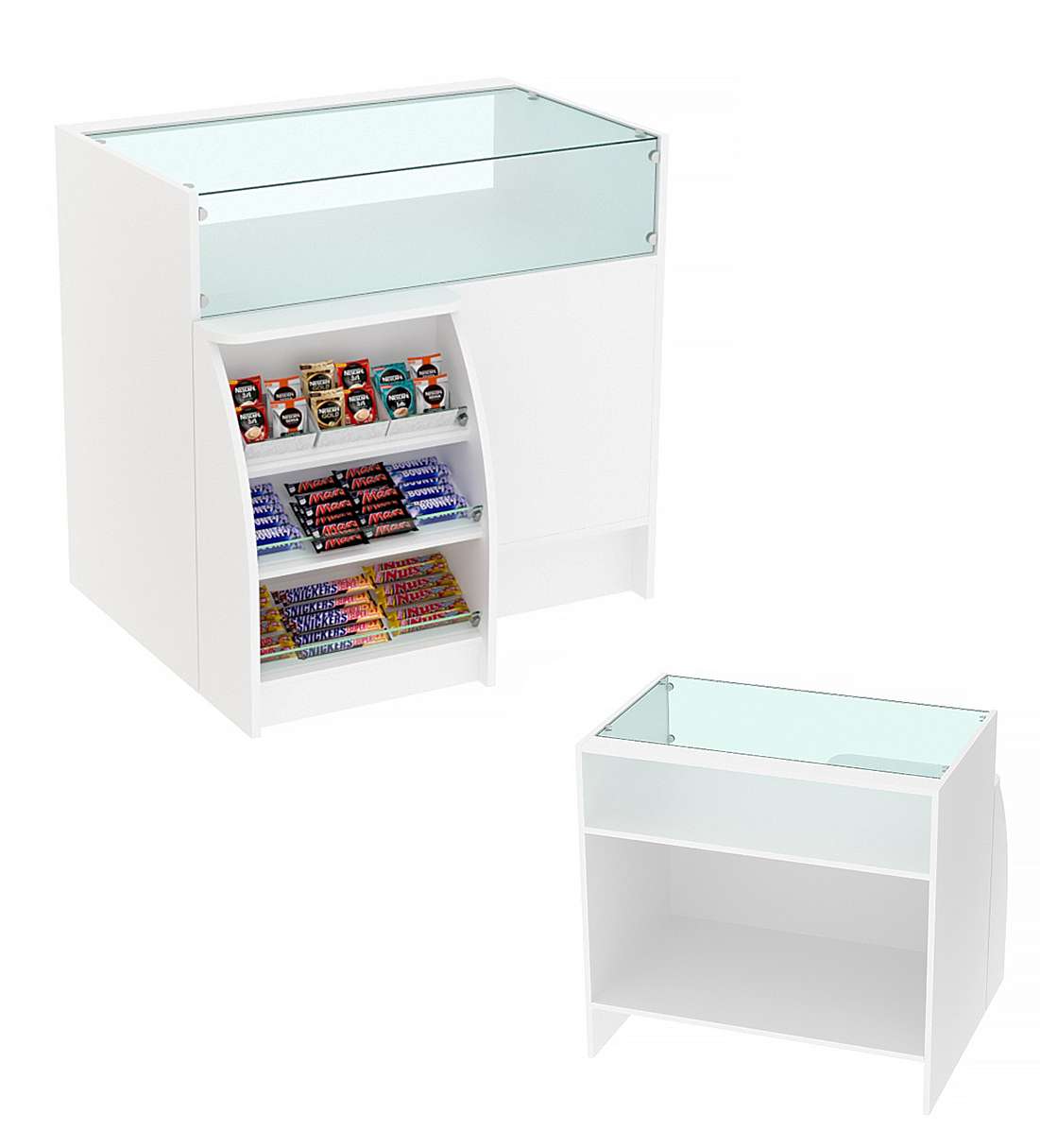 Торговый кассовый прилавок импульсных покупок малый с полками Импульс №3-1-450 Белый