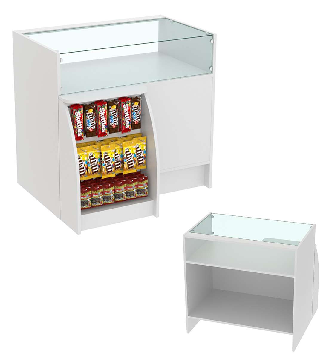 Торговый кассовый прилавок импульсных покупок с прозрачным фасадом Импульс №3-2-450 Серый