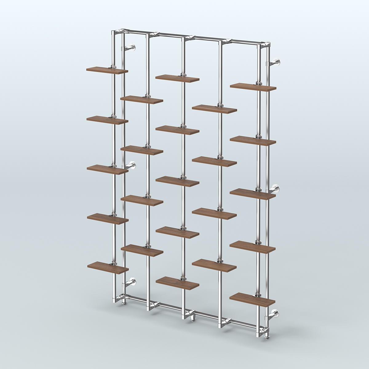 Настенная система с полками ДСП 16 мм для торговли обувью без задней стенки ФЕРЗЬ №1-3 Орех